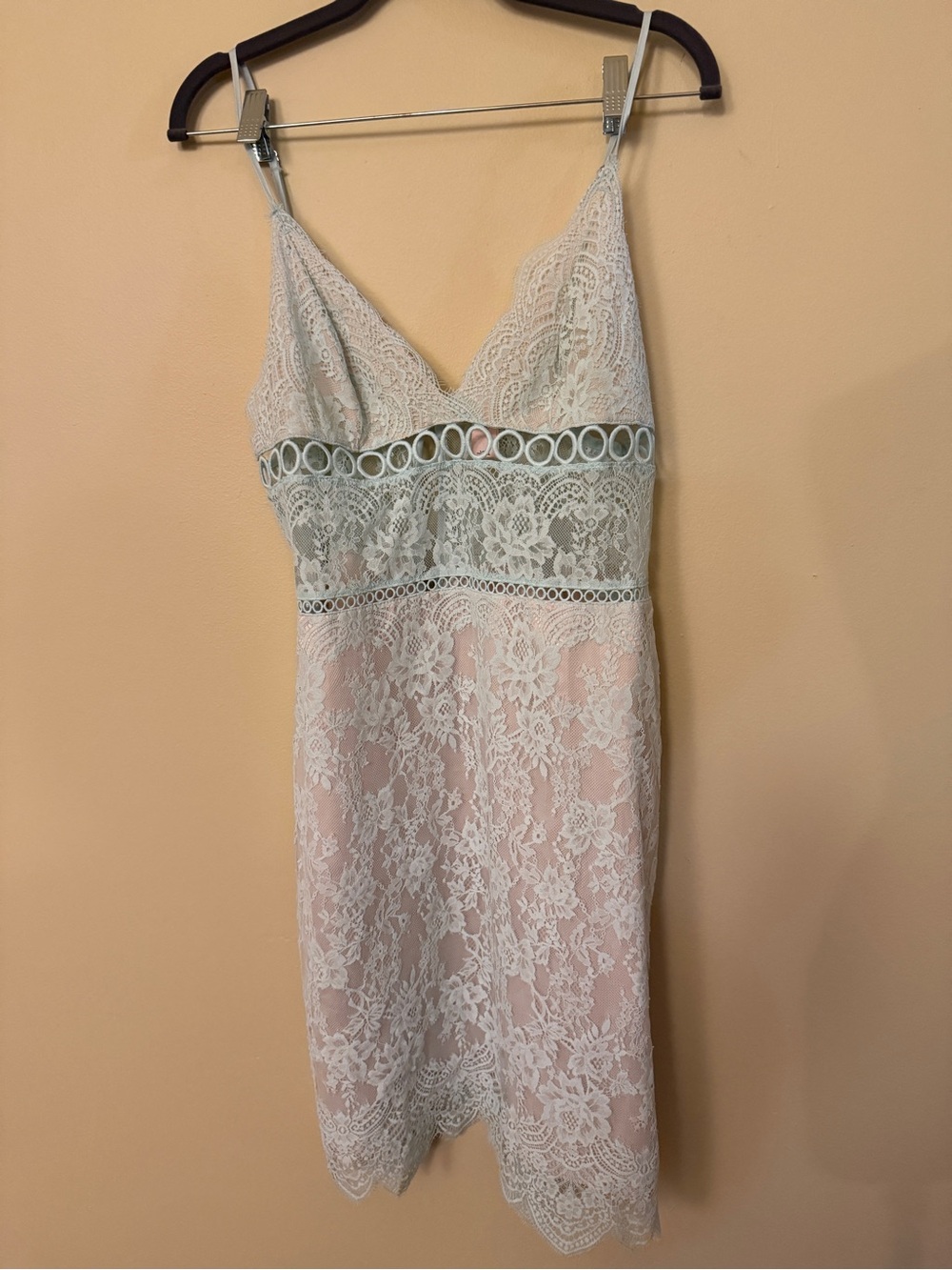 Victoria's Secret Mint and Blush Lace Slip Chemise